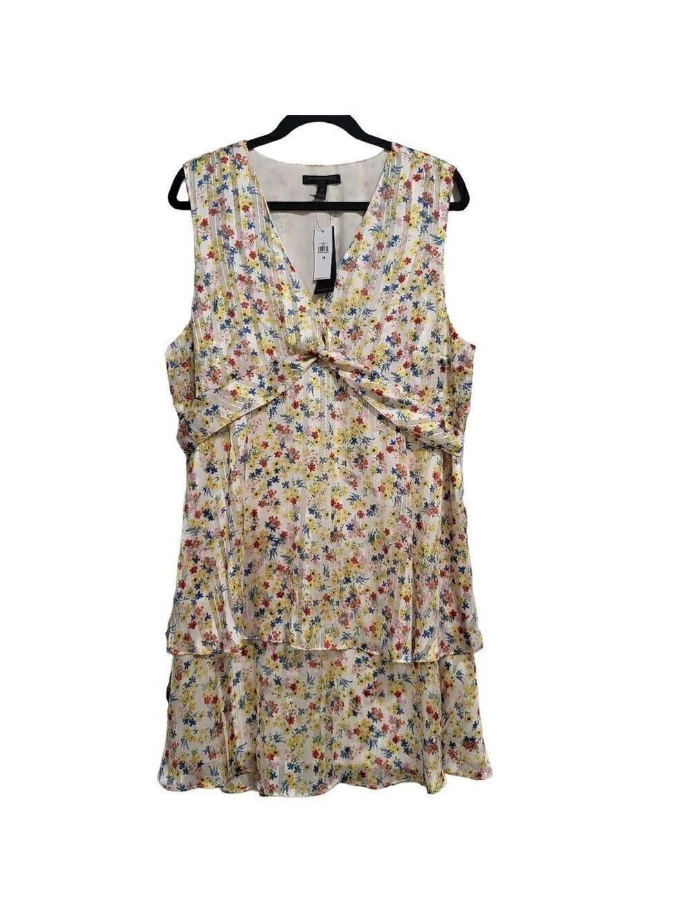 Banana Republic White Floral Pleated Ruffle Fit And Flare Dress